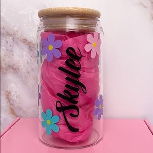 FLOWER Glass Cup! Customize w/ your Name!